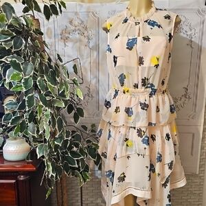 Self-Portrait NWOT Asymetric  High Low Floral Chiffon Dress-Pink, Teal, Yellow 6